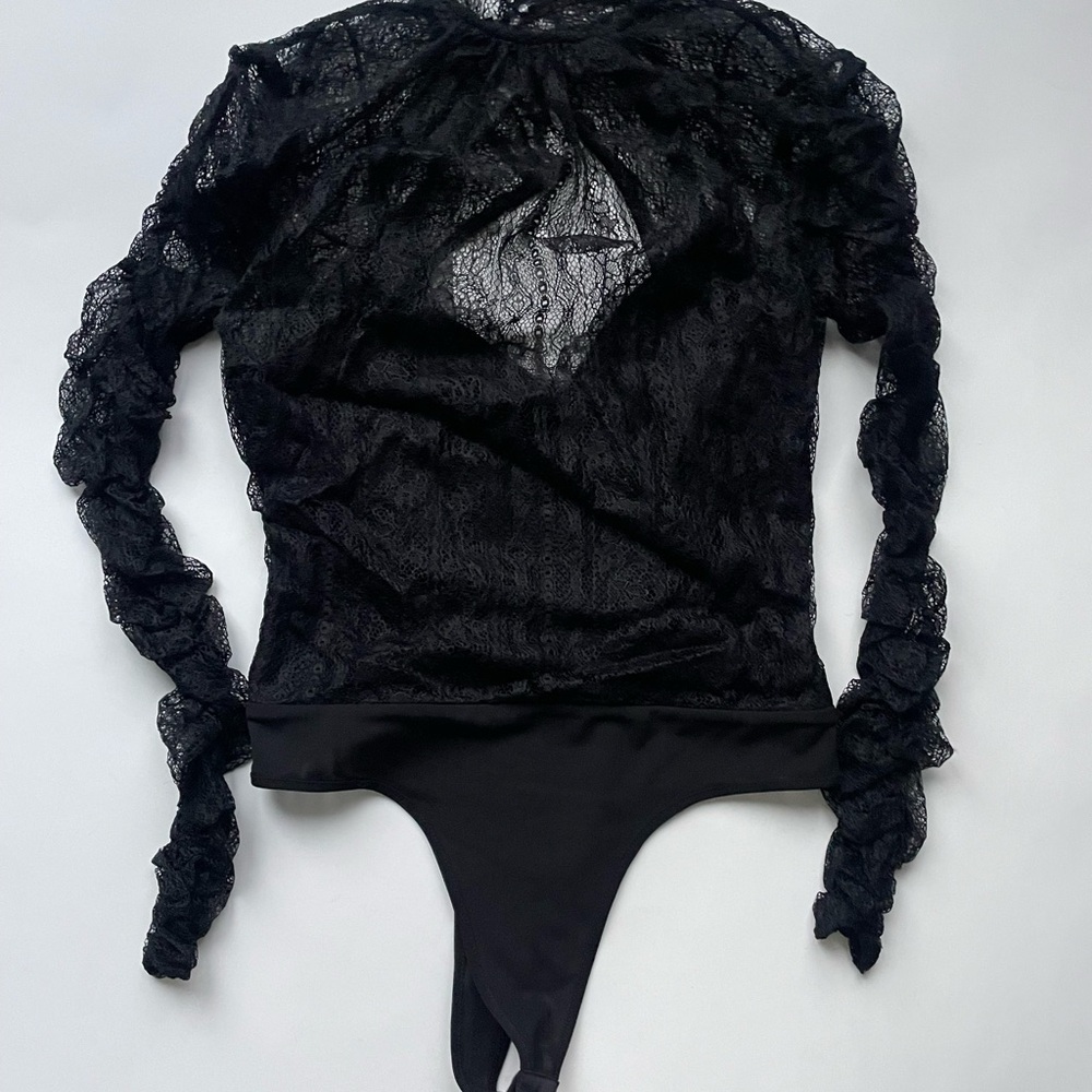 Jonathan Simkhai Black Lace l Bodysuit Size 2 Long Sleeve Sheer Top - Picture 4 of 7